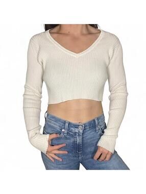 Brandy Melville Ribbed Cropped V-Neck Knit Long Sleeve